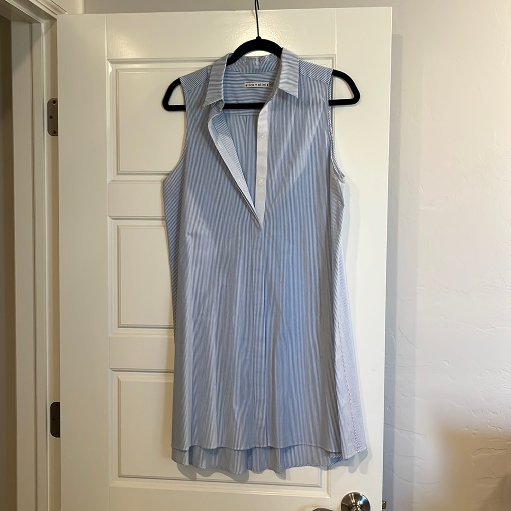 Alice + Olivia blue and white pinstripe dress
